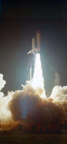 Discovery STS-33 early morning liftoff by NASA, 1989, framed print