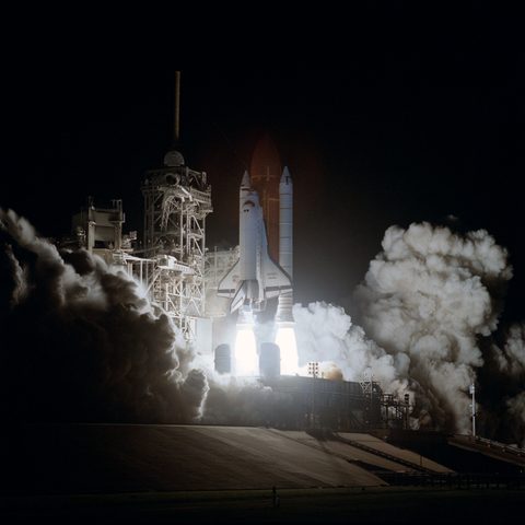 Atlantis STS-38 night launch by NASA, 1990, framed print
