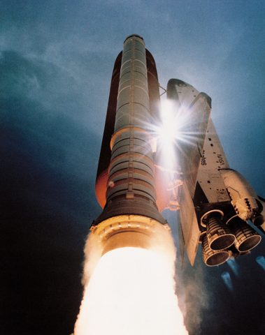 Atlantis STS-43 soars after liftoff by NASA, 1991, framed print