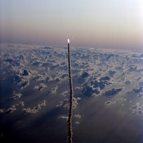 Columbia STS-5 launch from a T-38 chase plane by NASA, 1982, framed print
