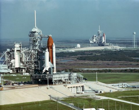 Two Space Shuttles on Pads 39A and 39B by NASA, 1990, framed print