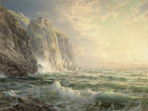 Rocky Cliff with Stormy Sea, Cornwall by William Trost Richards, 1902, framed print