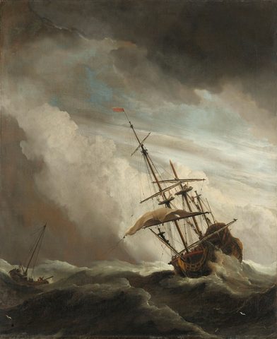 A Ship on the High Seas Caught by a Squall, Known as ‘The Gust’ by Willem van de Velde the Younger, c. 1680, framed print
