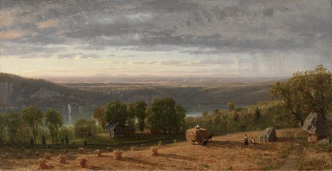 Landscape with Haywain by Worthington Whittredge, 1861, framed print