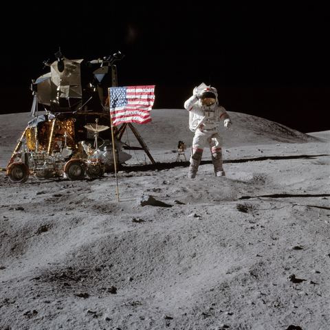 Young salutes the flag by NASA / Charles Duke, framed print